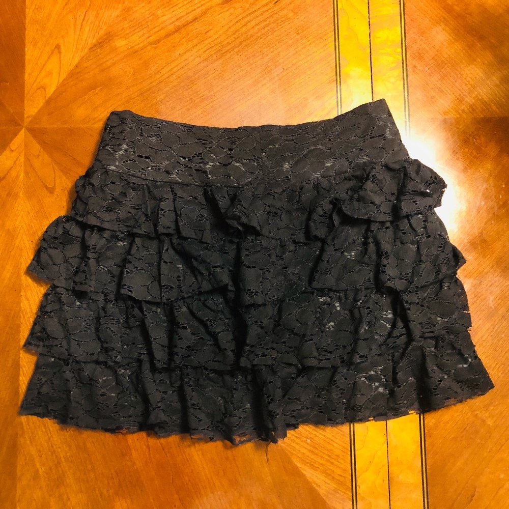 Black Layered Ruffle Lace Skirt